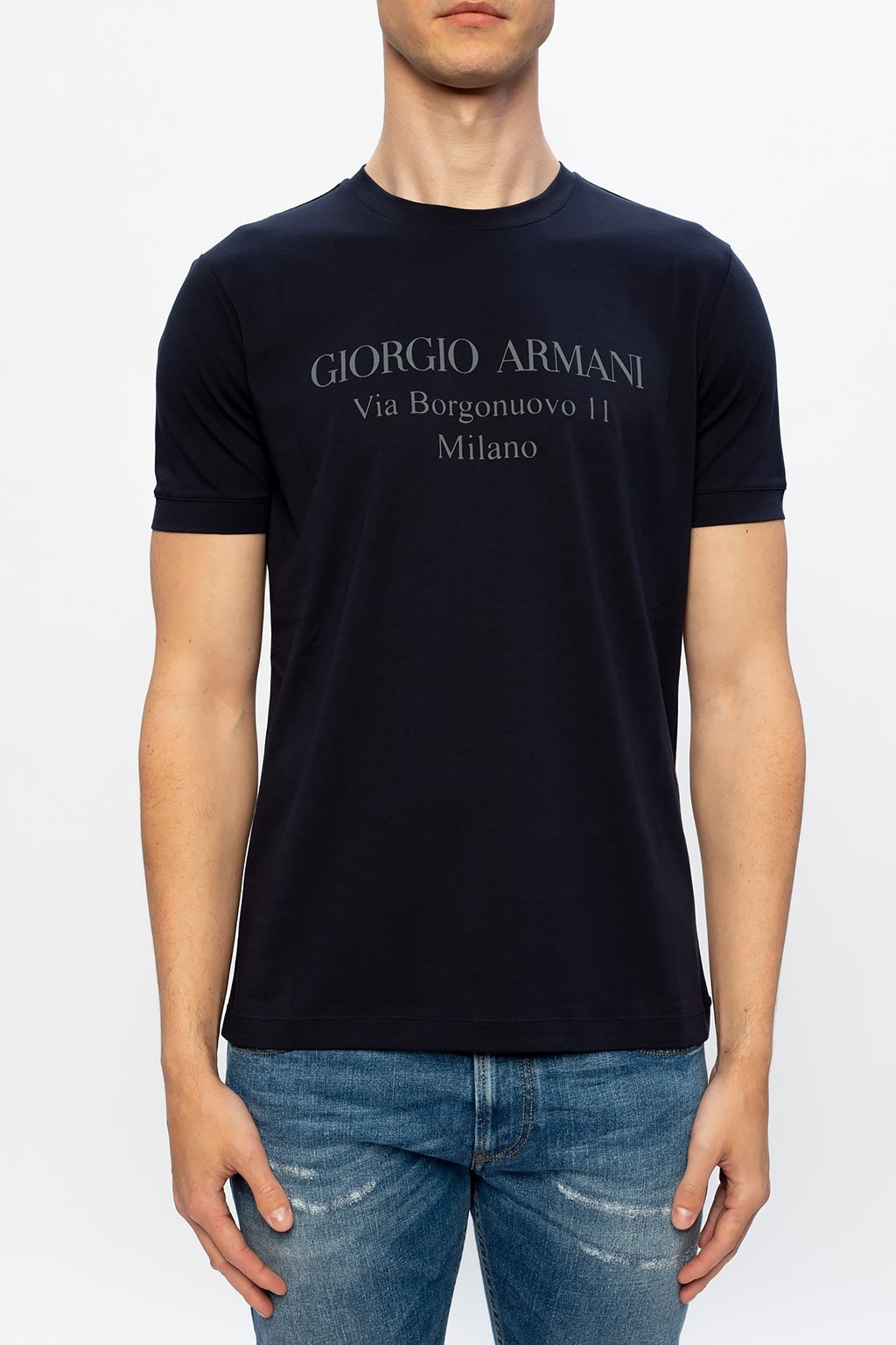 【関税込み】Giorgio Armani ブラック ロゴ刺繍 Tシャツ Giorgio Armani Black Embroidered T-Shirt Giorgio Armani